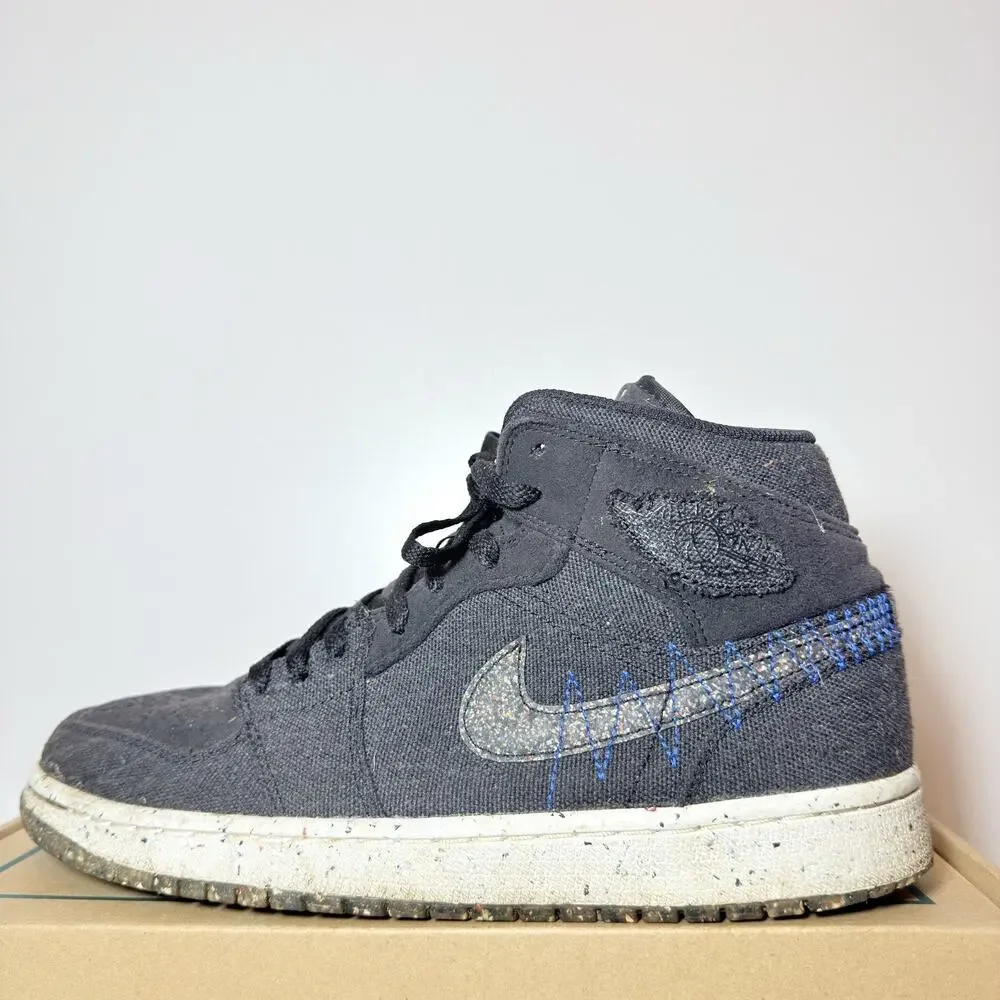 Nike Air Jordan 1 Mid Crater Size 8.5 Mens Grey Denim Black Blue Recycled